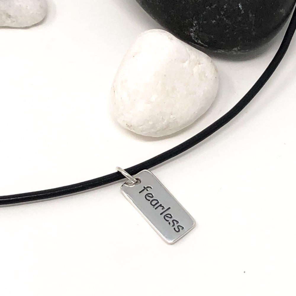 Black Leather & Sterling “Fearless” Necklace